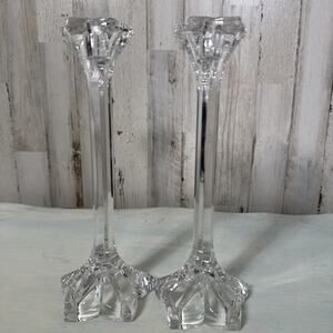Vintage Pair Of 2 Heavy Crystal Taper Candle Stick Holders 1990’s